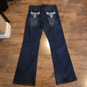 Western Denim Jeans Pants Boot Cut Embellished Pockets Cowgirl Rodeo Size 15 32